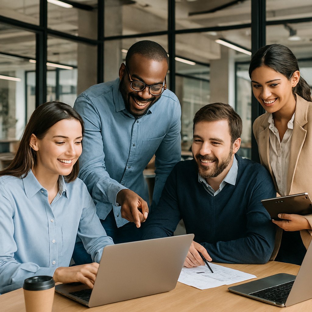 Team collaborating in a modern office